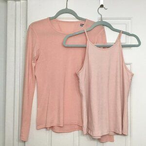 😎 2-Pc LIJA Blush Activewear Long-Sleeve Crewneck SPF Top & Matching Tank Set